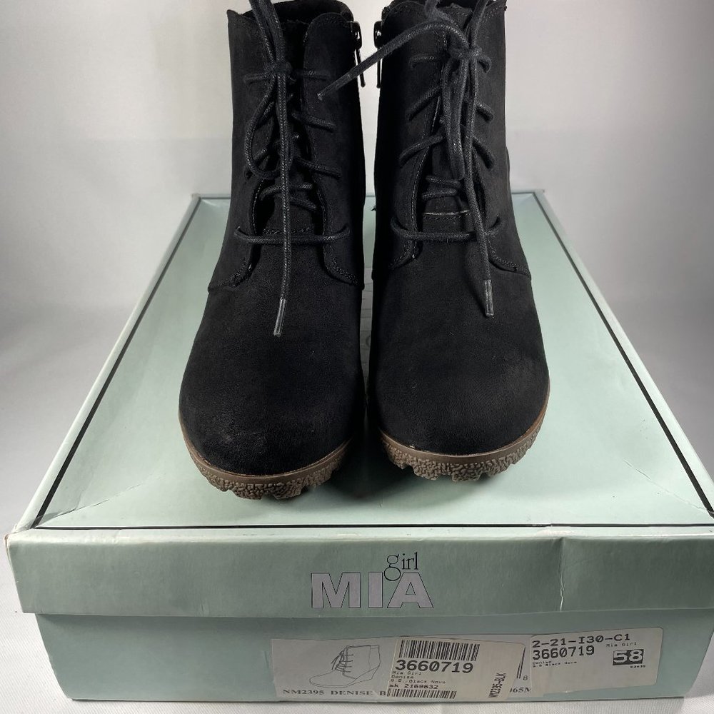 MIA girl Denise Women's Faux Suede Zipper Wedge Heel Booties Boots Black Sz 6.5